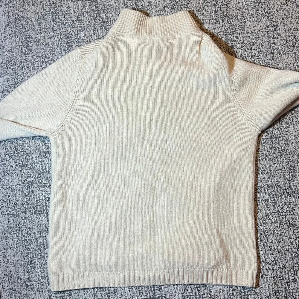 McKenzy Mens Zip Up Mock Neck‎ Knit Sweater Cream Size L Lambswool